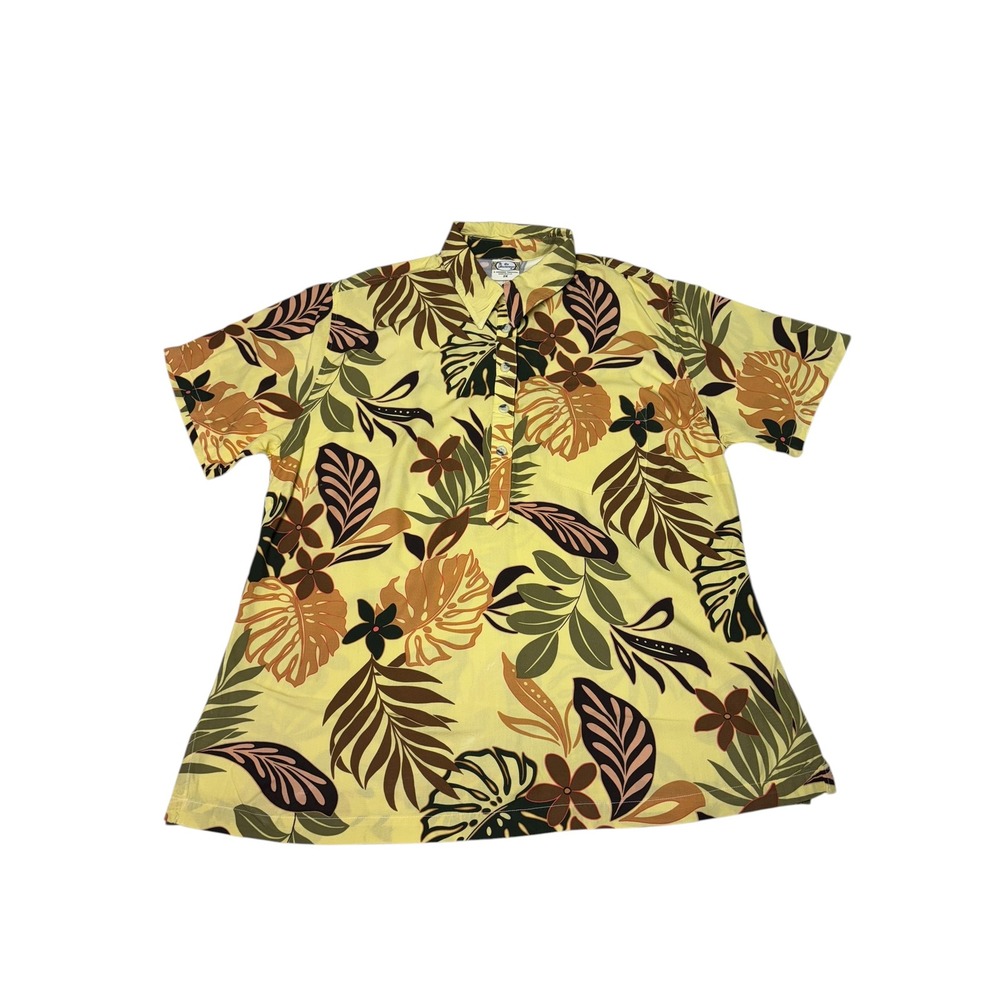 Go Barefoot Hawaiian Shirt Mens 2X Yellow Brown Floral Tropical Resort Made USA